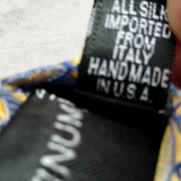 XMI Platinum Silk Tie Necktie Blue Gold Floral Geometric Pattern Hand Made USA - Picture 5 of 8